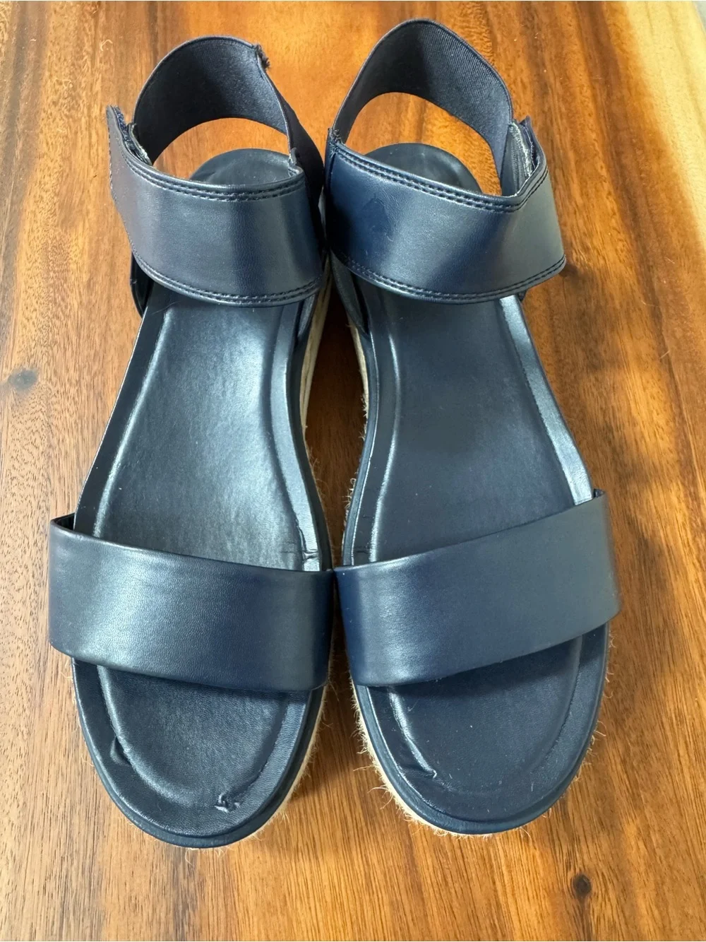Franco Sarto Navy Platform Espadrille Sandals with Ankle Strap